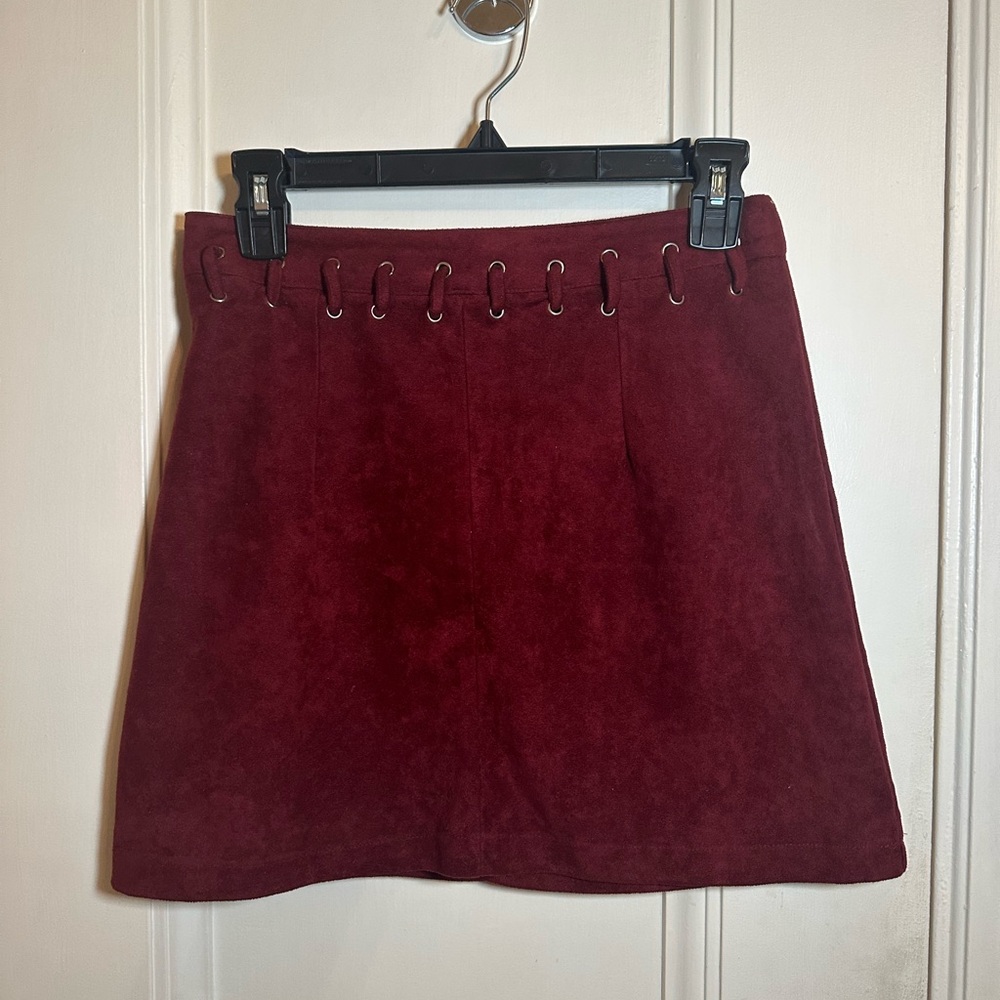 Red Suede Material Mini Skirt